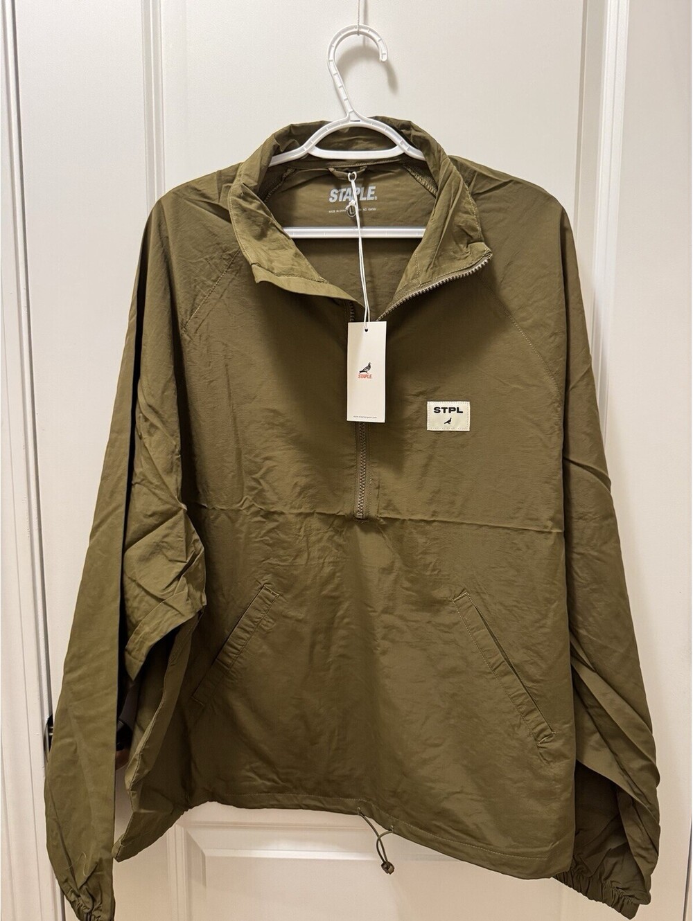 Men’s Jeff Staple  LARGE Windbreaker Lightweight Olive Zip Logo Stand Collar